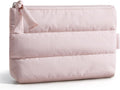 BAGSMART Small Makeup Bag, Machine Washable Puffy Cosmetic Pouch, Pink