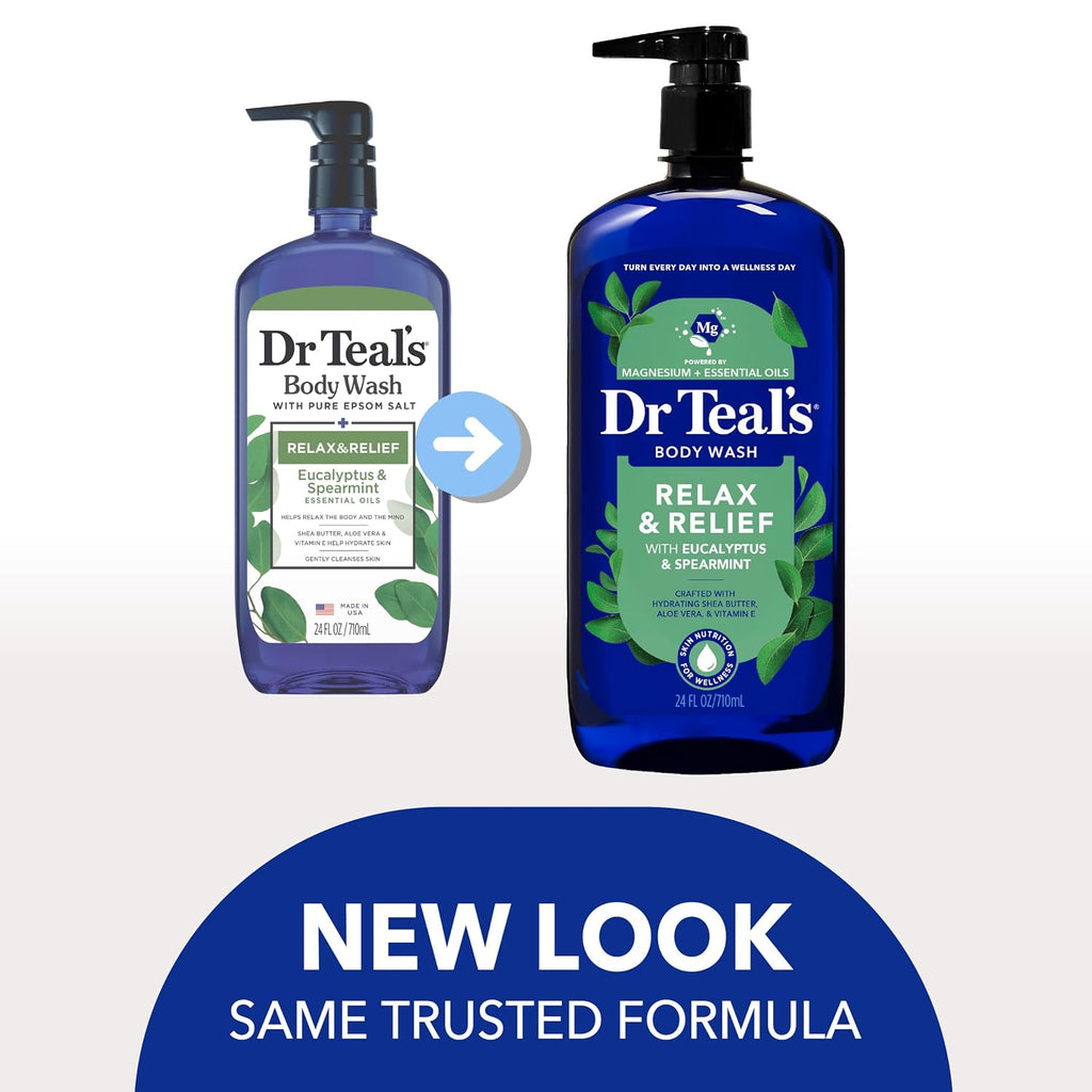 Dr Teal's Body Wash with Pure Epsom Salt, Relax & Relief with Eucalyptus & Spearmint, 24 fl oz (Pack of 2)
