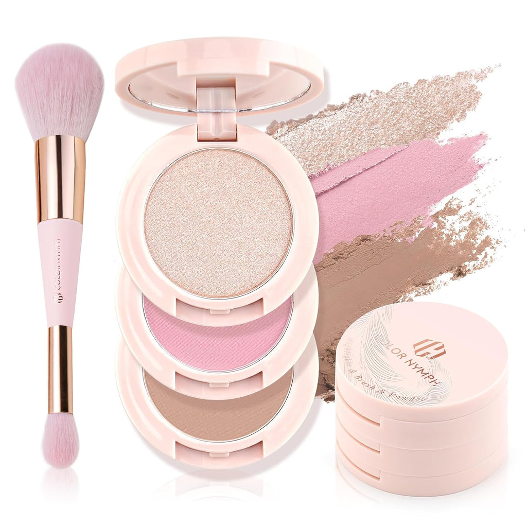 Color Nymph Blush and Highlighter Palette, 3 in 1 Contour Palette