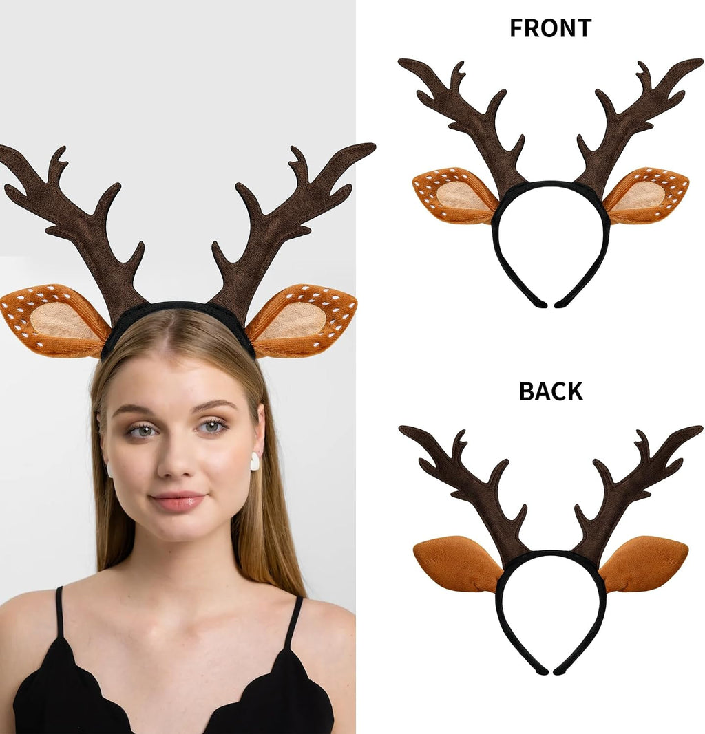woxafo Deer Antlers Headband, Deer Costume for Women Adults, Cute Reindeer Horns Ears Costume Accessories for Halloween 