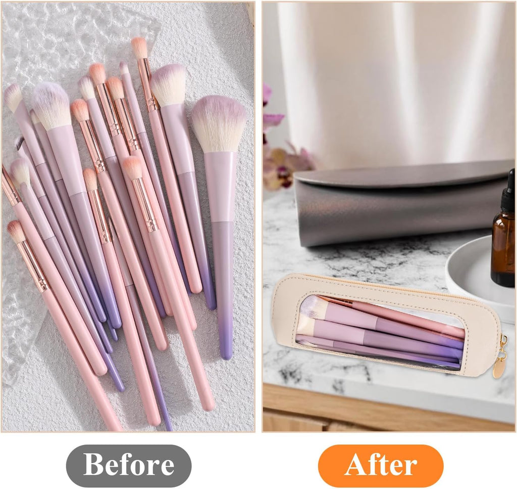 Psyqtsuary Small Clear Makeup Bag, PU Leather Travel Makeup Brush Case Portable Transparent Waterproof Cosmetic Organize