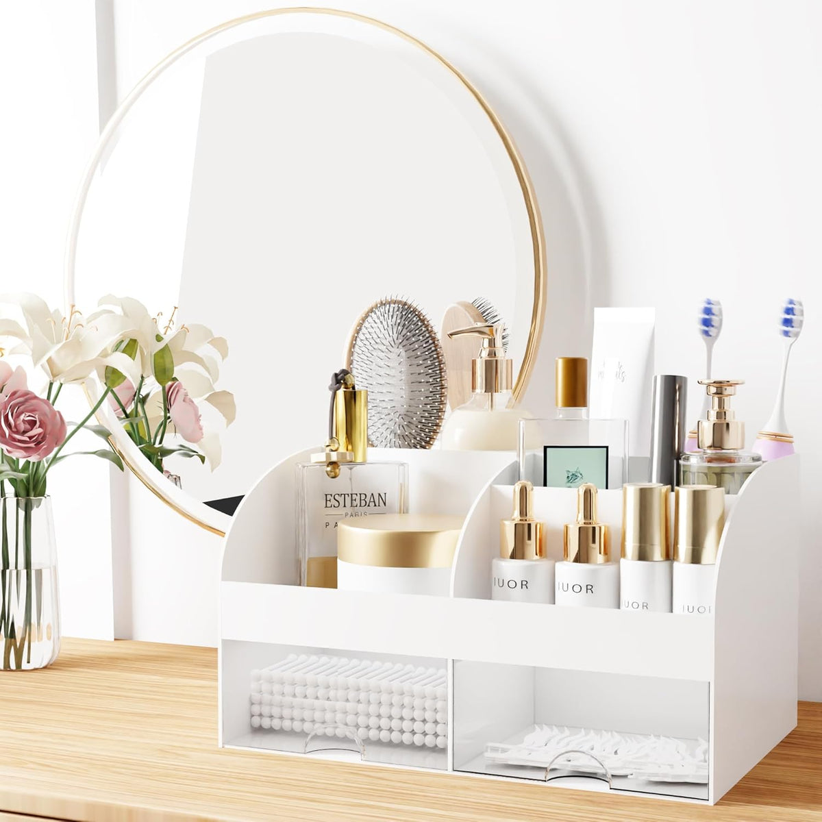 Makeup Organizer with Drawers, Cosmetic Storage for Dresser Vanity and Bathroom Countertop, Beauty Holder for Lipstick B