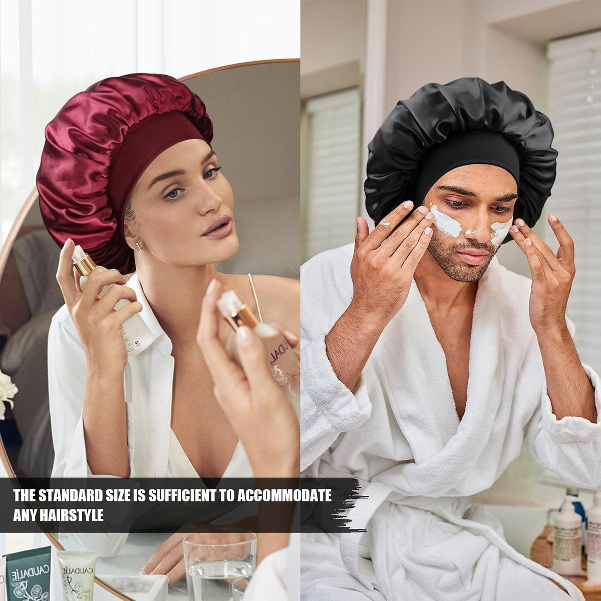 Satin Silk Bonnet for Hair, Double Layer Sleep Cap for Men & Women