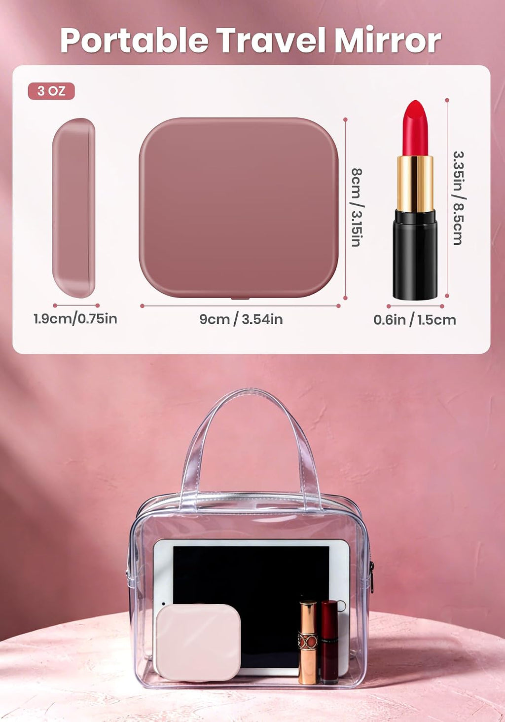 Magnifying Mirror with Light, Rechargeable Compact Makeup Mirror 40X Rose