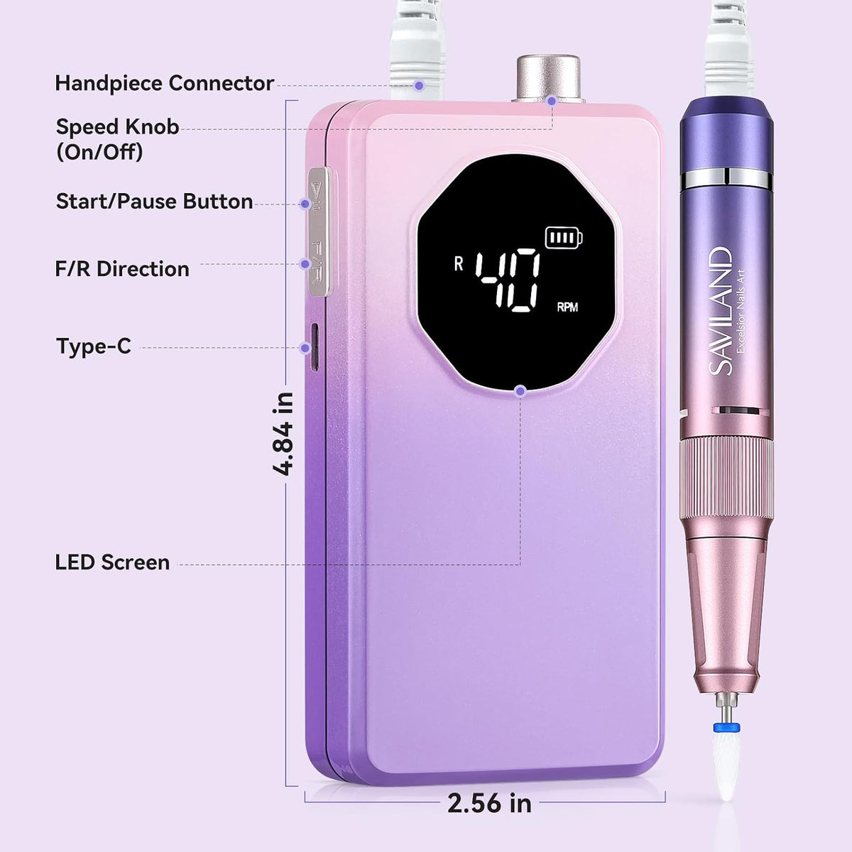 SAVILAND Nail Drill Professional 40000RPM 30S Fast Removal for Acrylic Nail
