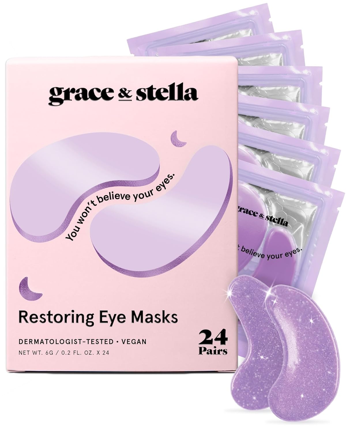 grace & stella Retinol Under Eye Patches for Wrinkles (Purple,24 Pairs)