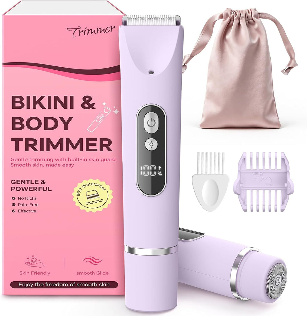 Bikini Trimmer for Women,Smooth Electric Razor for Sensitive Skin, IPX7 Waterproof Wet & Dry Cordless Body Shaver Replac