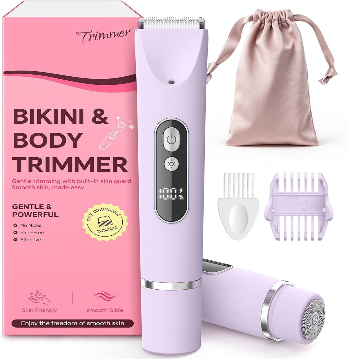 Bikini Trimmer for Women,Smooth Electric Razor for Sensitive Skin, IPX7 Waterproof Wet & Dry Cordless Body Shaver Replac