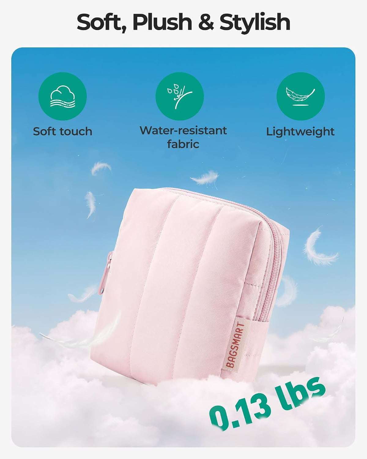 BAGSMART Small Makeup Bag for Women with Slip-in Pocket, Baby Pink
