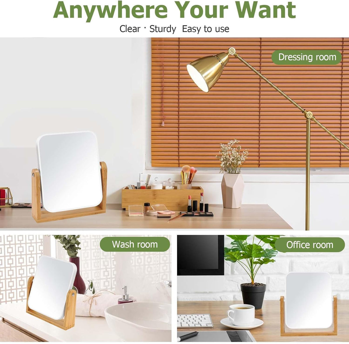 LFOYOU Vanity with Stand, 1X/3X Swivel Magnifying Mirror, 8 Inch Portable