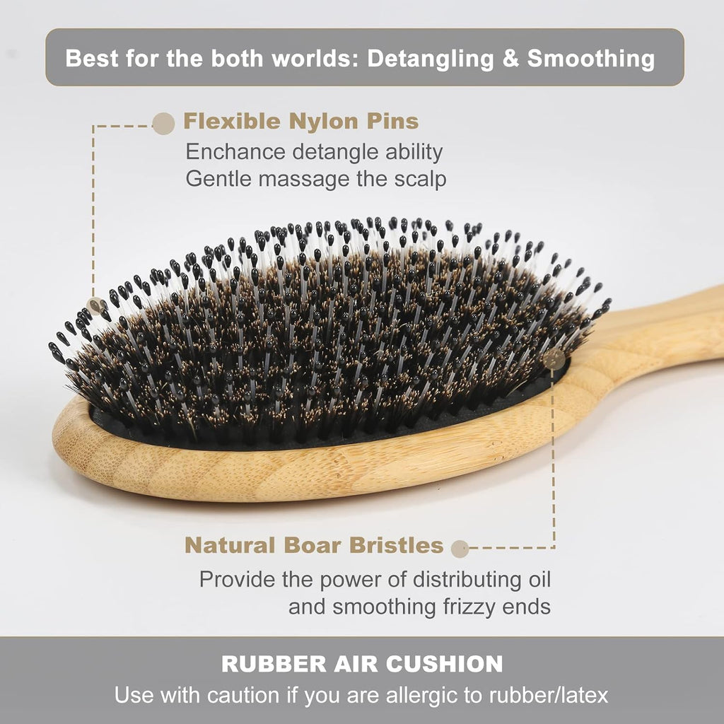 BESTOOL Hair Brush-Boar Bristle Hair Brushes Natural Bamboo Wooden Cushion Massage Anti Static Large Paddle Hairbrush fo