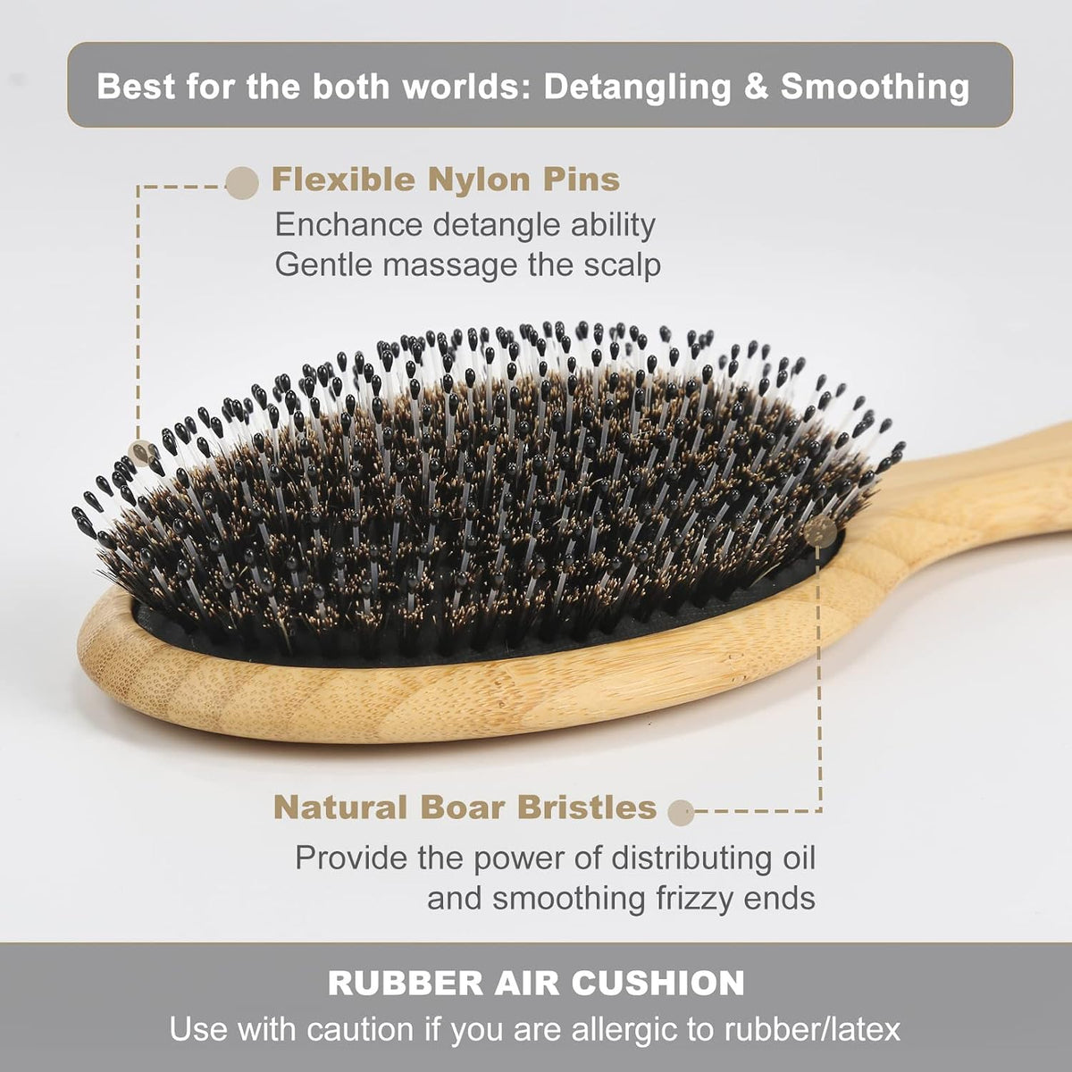 BESTOOL Hair Brush-Boar Bristle Hair Brushes Natural Bamboo Wooden Cushion Massage Anti Static Large Paddle Hairbrush fo