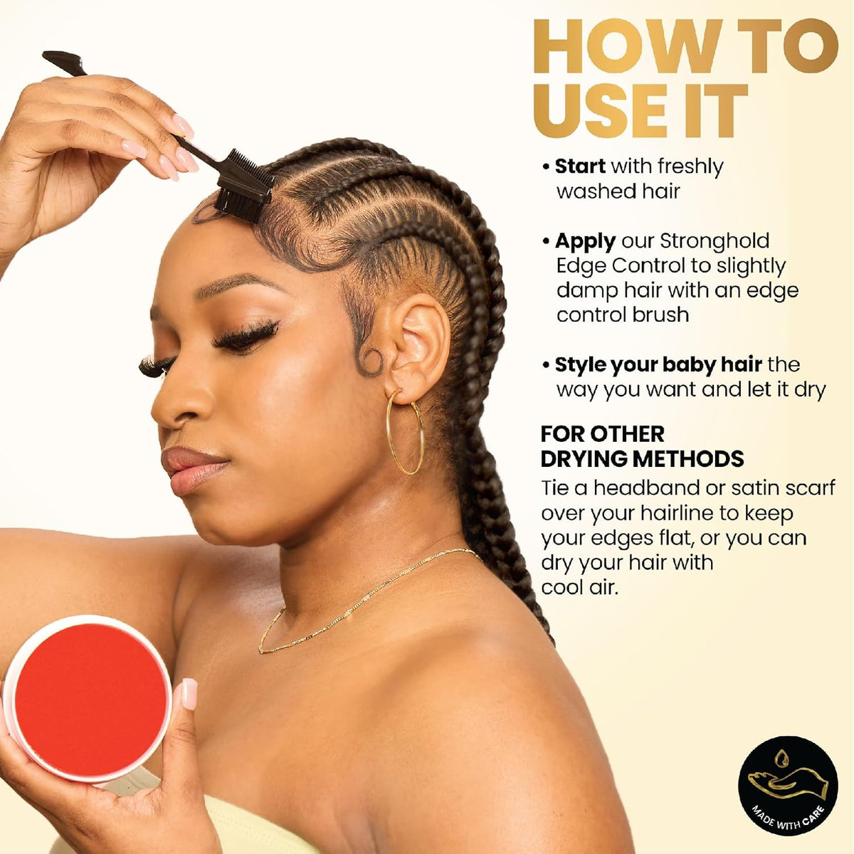 BASK & LATHER Strong Hold Edge Control Gel with Castor Oil, Non-Greasy, Non-Flaking, No White Cast, Long Lasting, Suppor