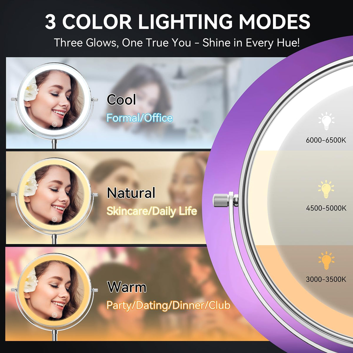 Auxmir 9" 5000mAh Magnifying Mirror, 1X/30X Lighted Makeup Mirror, Chrome