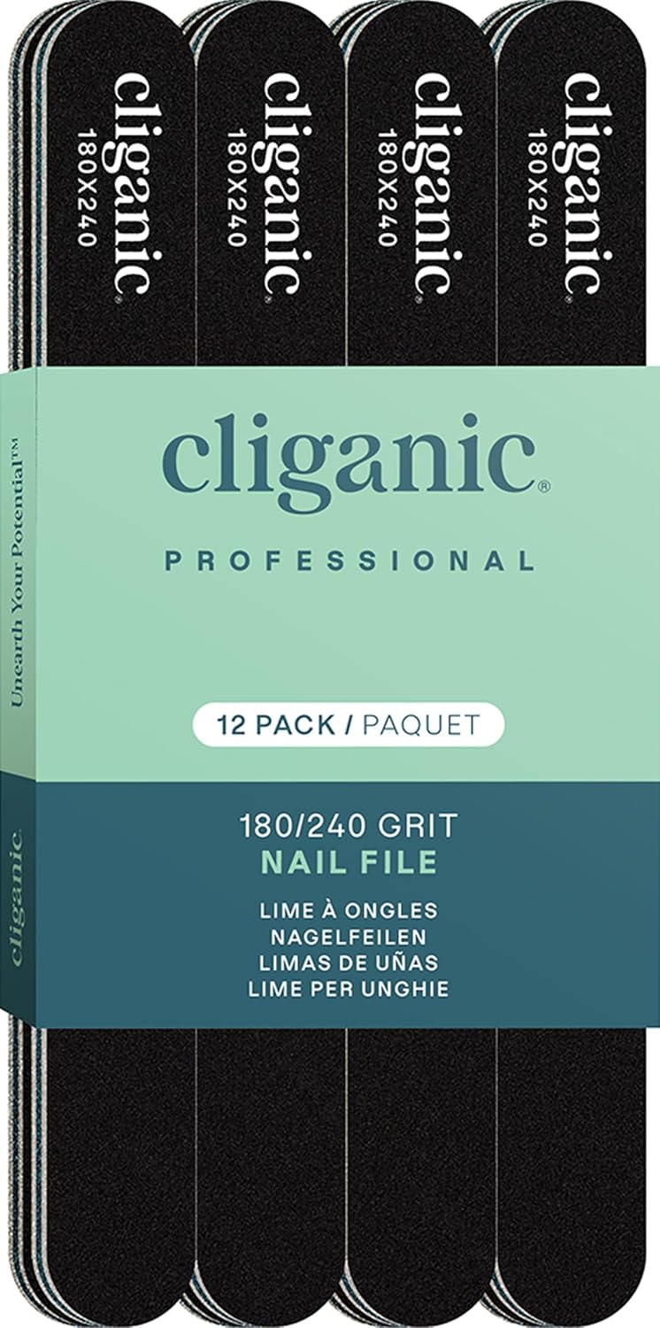 Cliganic 12 Pack Nail File Set: 180/240 Grit | Professional Emery Boards for Natural, Gel & Acrylic Nails | Washable Dou