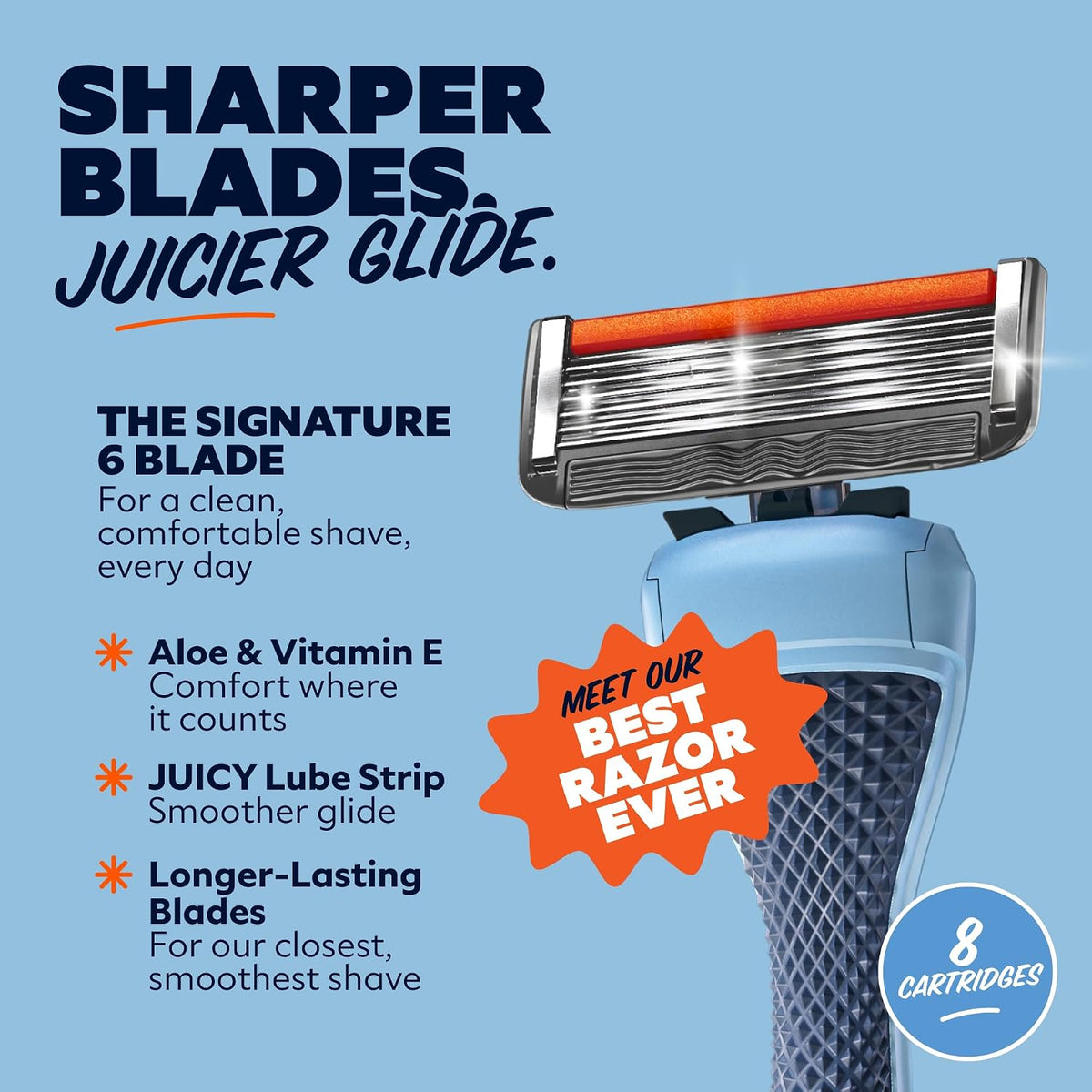 Dollar Shave Club - 6 Blade Razor Refills (8 Pack) - Razors for Men
