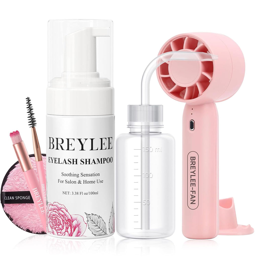 BREYLEE Eyelash Extension Cleanser Shampoo Foam & 2 Brushes, 60ml, 2 fl oz