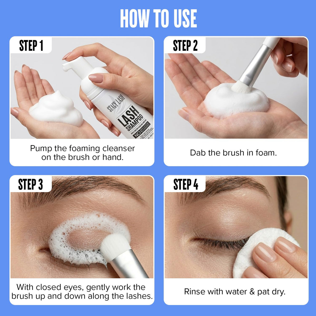 STACY LASH Eyelash Extension Shampoo + Brush / 1.69 fl.oz / 50ml / Korean Makeup Remover/Eyelid Foaming Cleanser/Wash fo