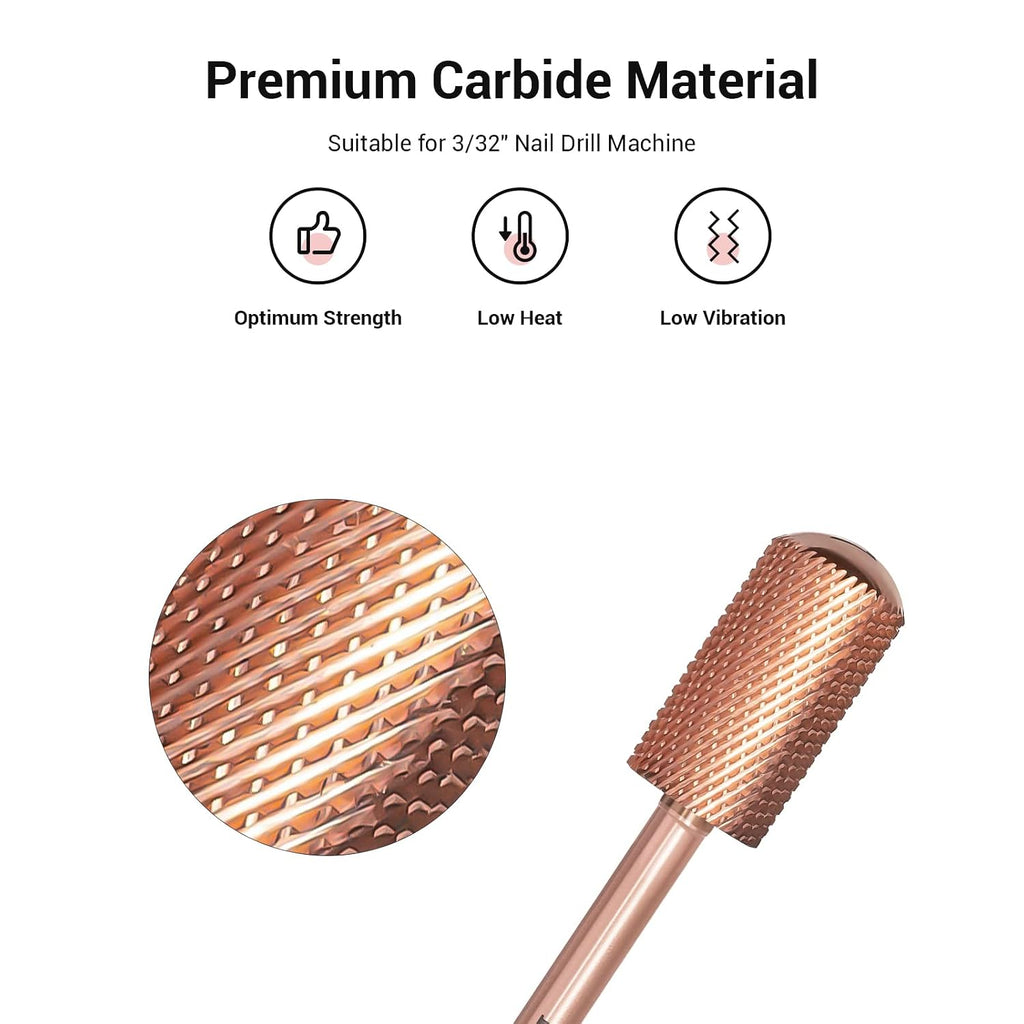 MelodySusie Safety Nail Drill Bits Large Smooth Top Carbide F Rose Gold