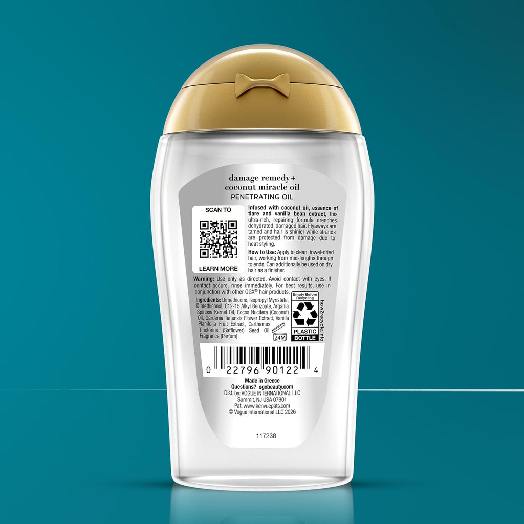 OGX Extra Strength Damage Remedy + Coconut Miracle Hair Oil, 3.3 fl. oz
