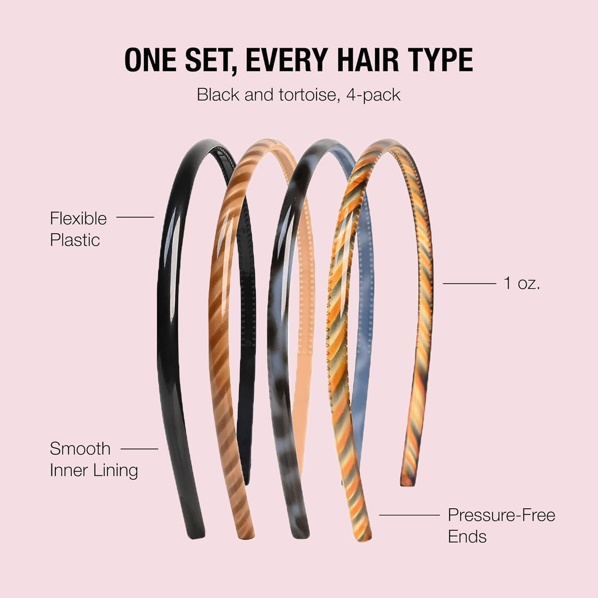 Scünci by Conair Skinny Headbands, No-Damage, Flexible, 4 Count, Neutral