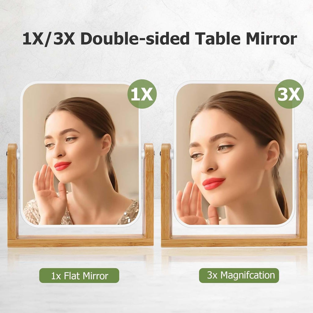 LFOYOU Vanity with Stand, 1X/3X Swivel Magnifying Mirror, 8 Inch Portable