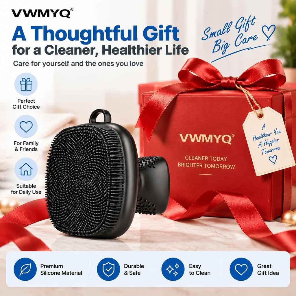 VWMYQ Silicone Face Scrubber for Men & Women, Manual Waterproof Facial Cleansing Brush for Exfoliating‑Black