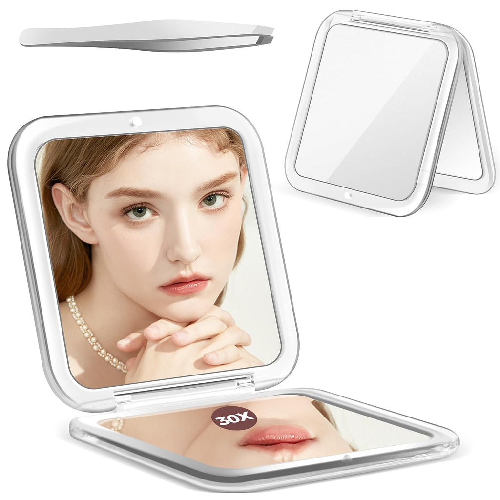 MIYADIVA Compact Mirror, 30X Magnifying Mirror, Pocket Mirror for Purse, Travel Makeup Mirror with 30X/1X Magnification,