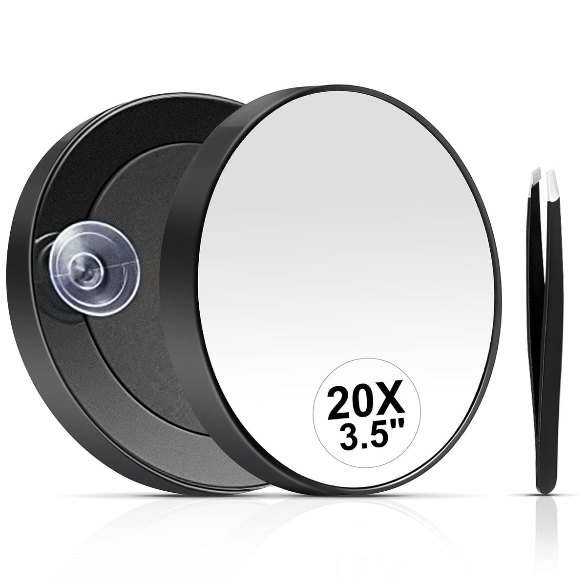 MIYADIVA 40X Magnifying Mirror, 3.5 Inch Round Compact Mirror with Suction Cup, Stainless Steel Tweezers, Perfect for Ma
