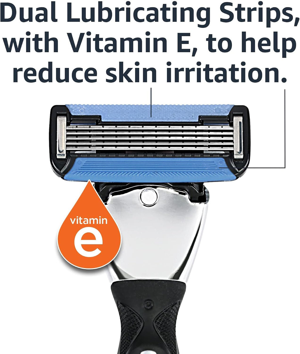 Amazon Essentials 5-Blade Razor Refills for Men with Dual Lubrication and Precision Beard Trimmer, 12 Cartridges (Fits A