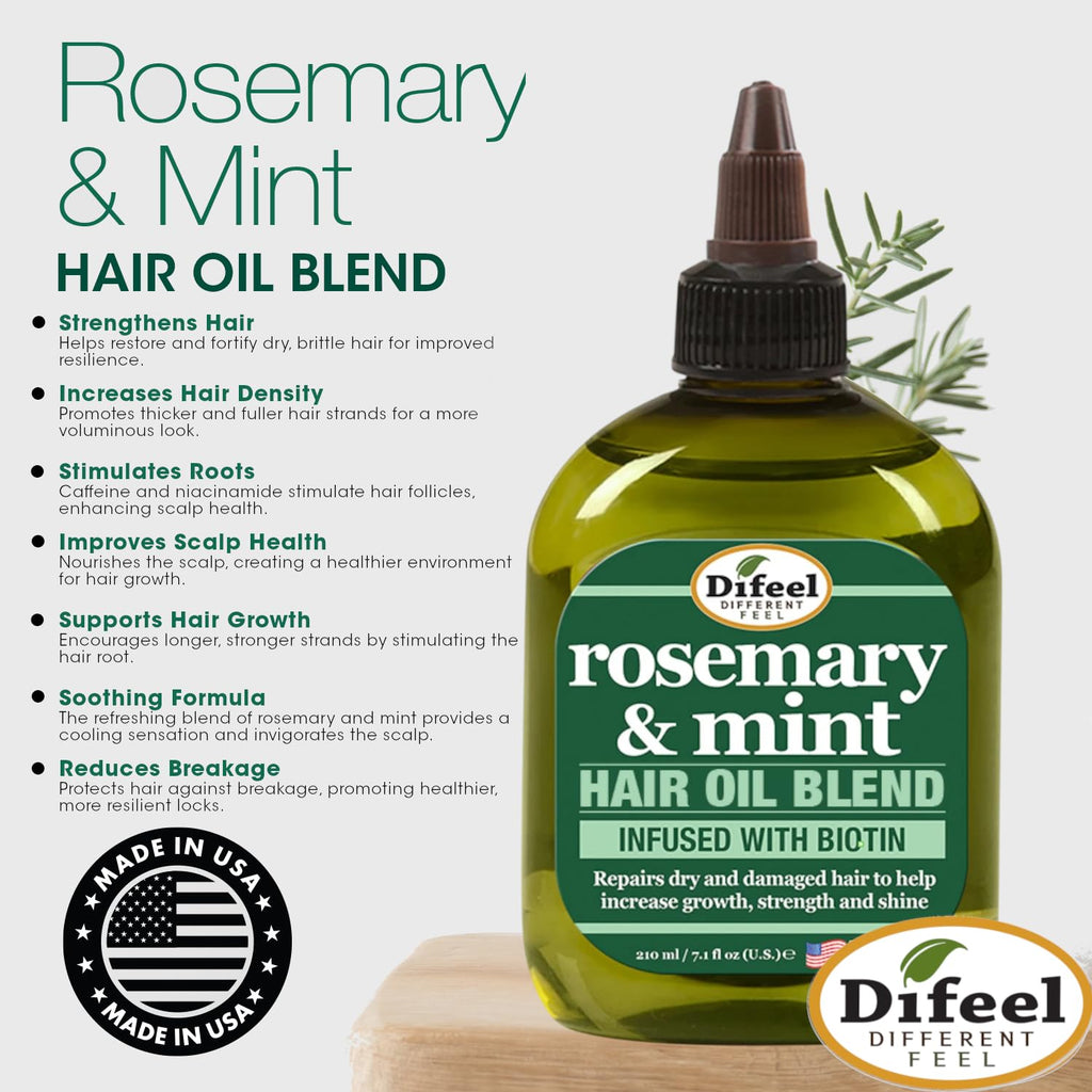 Difeel Rosemary and Mint Hair Oil Blend with Biotin 7.1 Ounce - Strengthening Scalp & Hair Treatment Oil Blend, Nourishe
