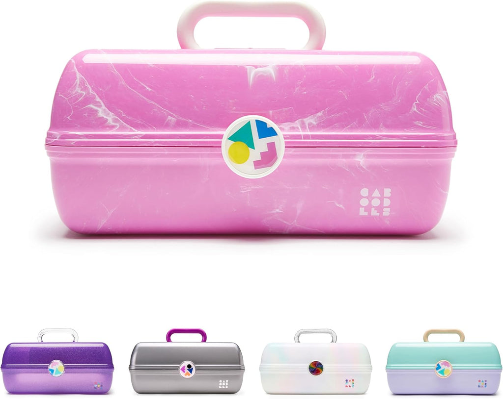 Caboodles On-The-Go Girl Makeup Box, Seafoam on Lavender, Hard Plastic Makeup Organizer Box, Built-In Mirror, Secure Lat