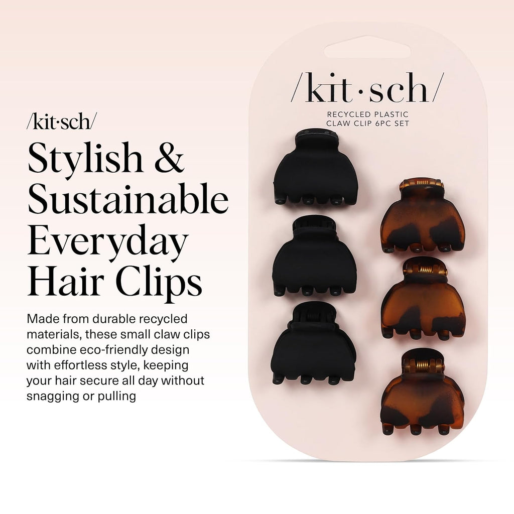 Kitsch Mini Claw Clips for Women - Tortoise & Black, 6pcs