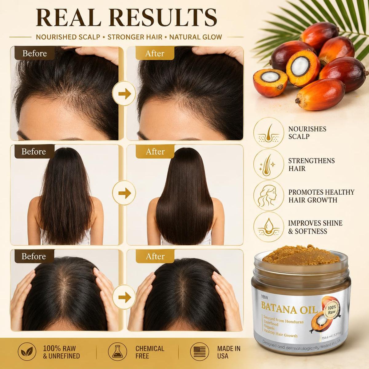Raw Batana Oil for Hair Growth by Dr. Sebi Organic Raw Honduras Oil - 100% Pure & Natural Botana Paste for Thicker, Stro
