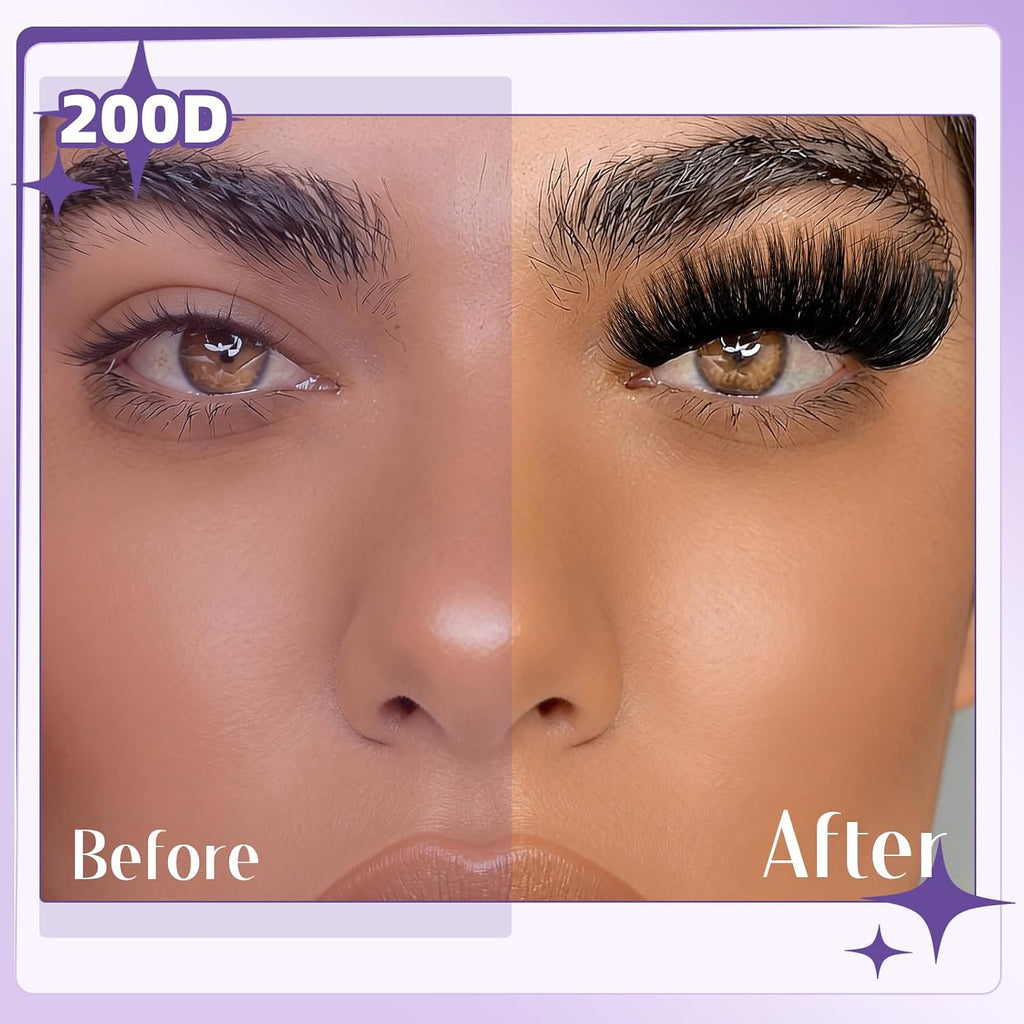 B&Q Fluffy Lash Clusters 200D,Dramatic Full Eyelash Clusters Volume 10-18mm