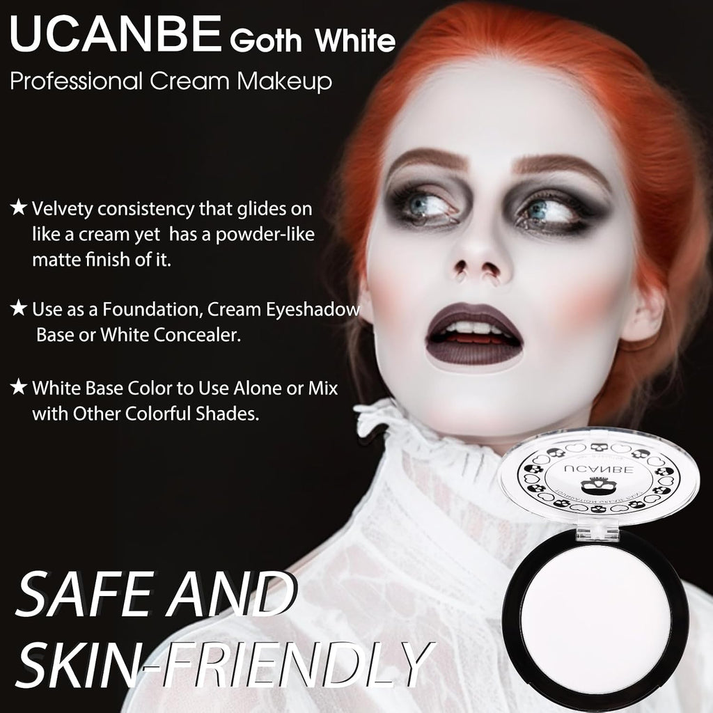 UCANBE Goth White Cream to Powder Foundation Makeup, Professional Clown White Face Body Paint with Matte Finish for Hall
