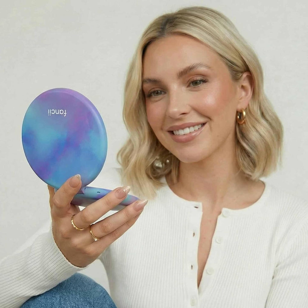 Fancii Taylor Travel Makeup Mirror with LED Light, Rechargeable, 10x /1x Magnifying & 3 Light Settings - Compact, Large 