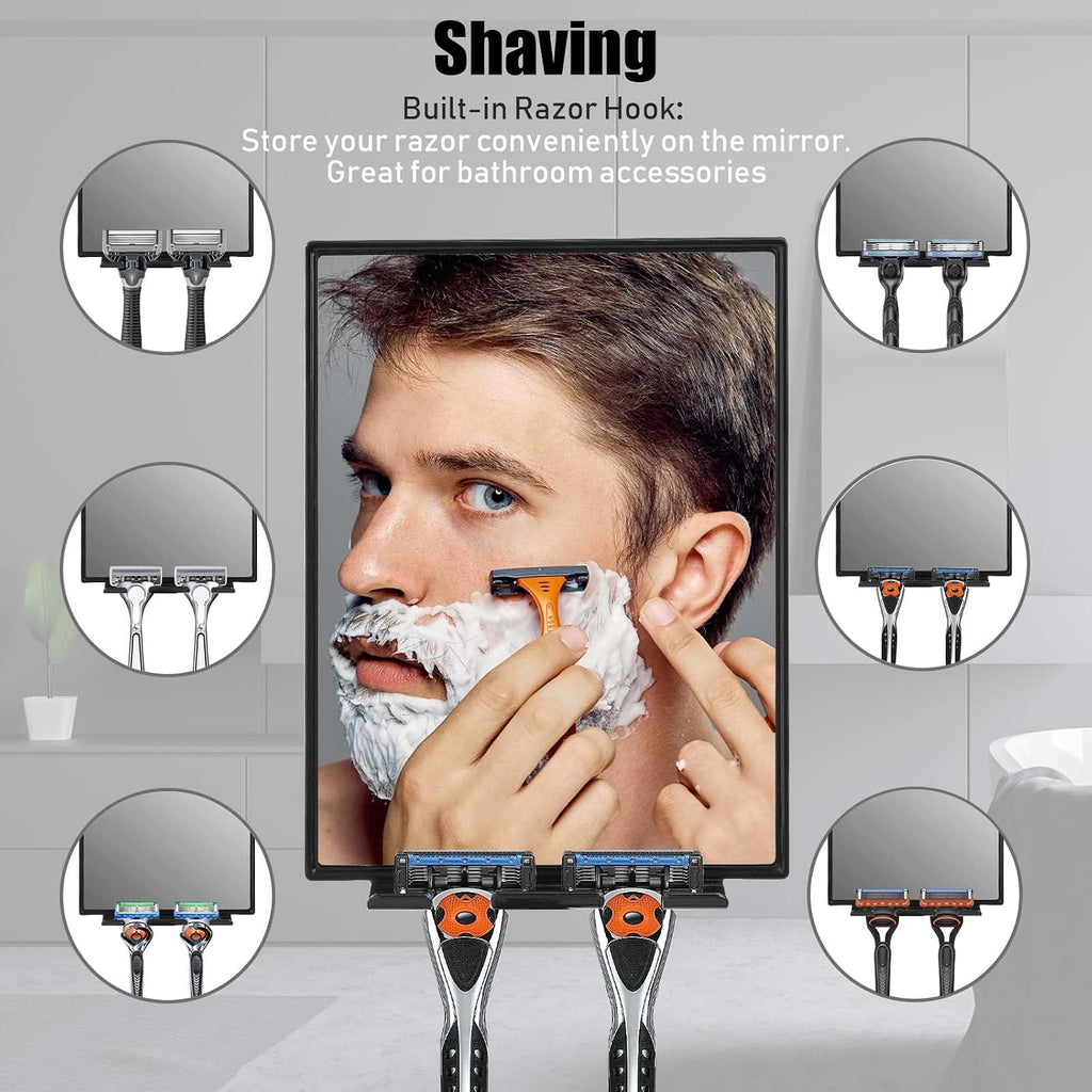 LFOYOU Shower Mirror for Shaving & Washing Your Face with a Squeegee - Built-in Two Razor Holder, 360°Rotation Adjustabl