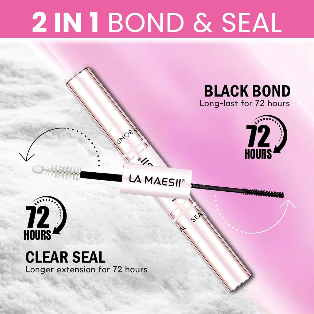 LA MAESII Lash Cluster Glue, 2 in 1 Lash Bond and Seal, Black Eyelash Glue