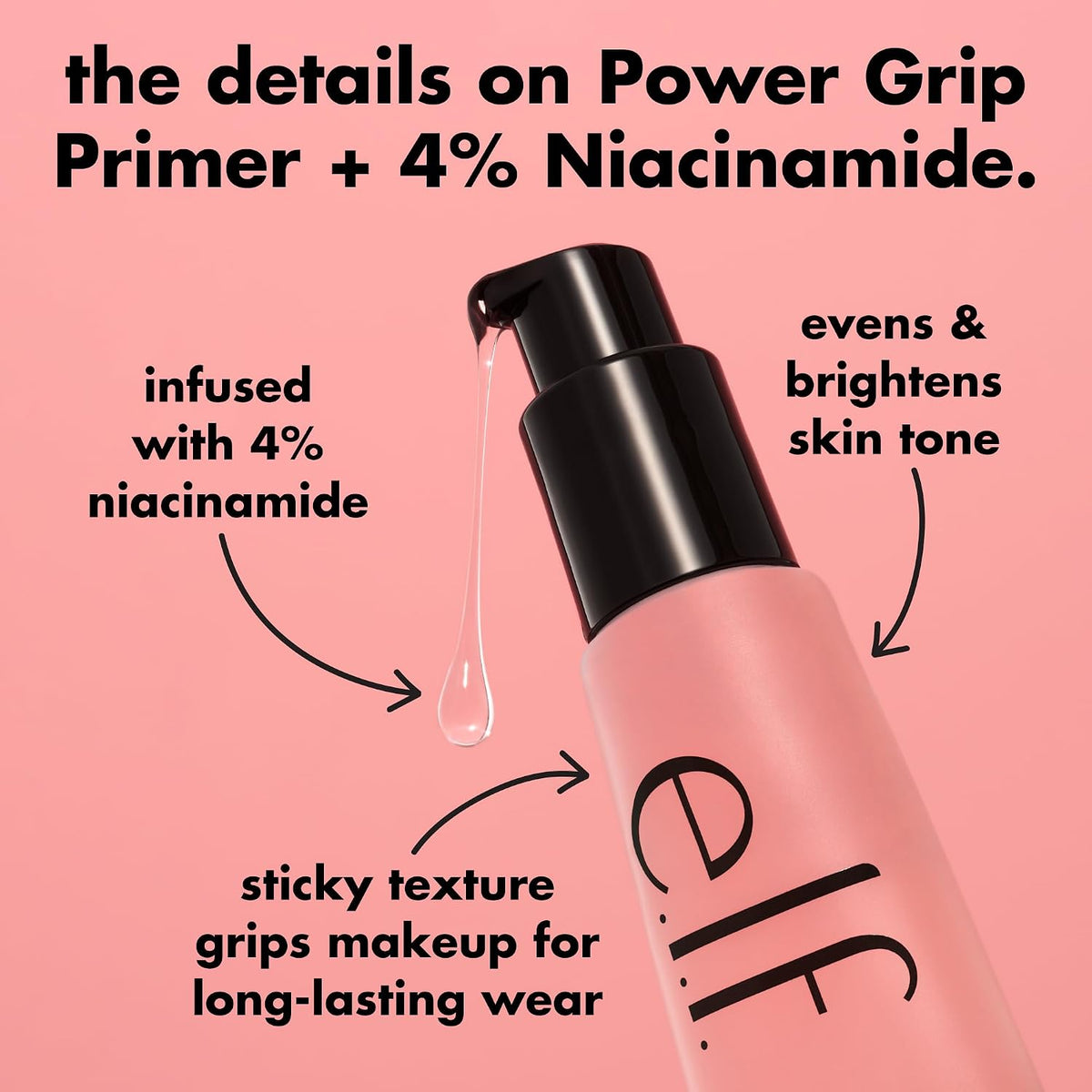 e.l.f. Power Grip Primer + 4% Niacinamide, Gripping Gel Primer, 0.811 Fl Oz