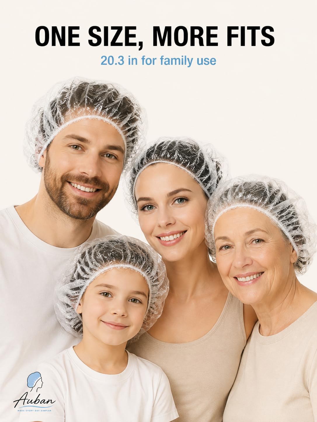 Auban 100PCS Disposable Shower Caps, Plastic Clear Hair Cap Large Thick Waterproof Bath Caps for Women, Hotel Travel Ess