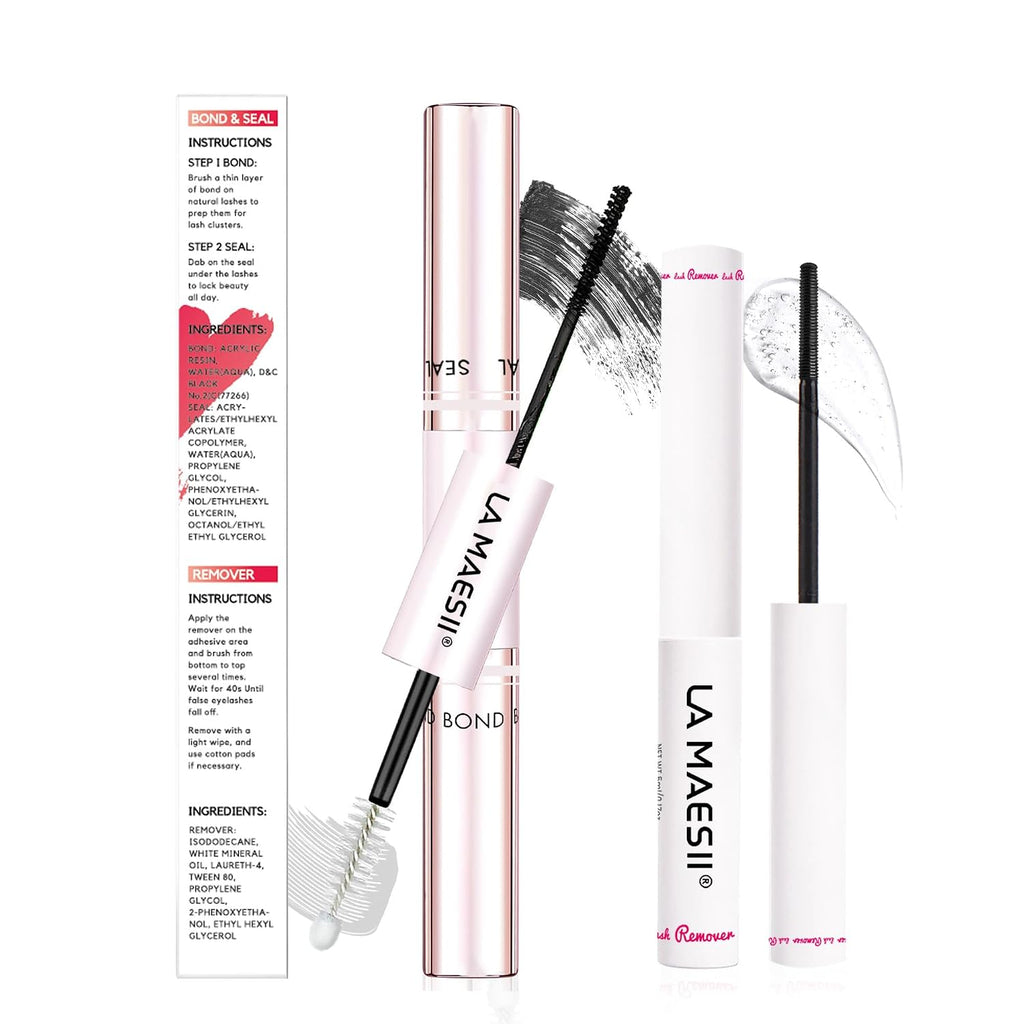 LA MAESII Lash Cluster Glue, 2 in 1 Lash Bond and Seal, Black Eyelash Glue