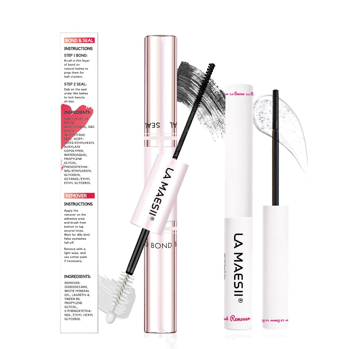 LA MAESII Lash Cluster Glue, 2 in 1 Lash Bond and Seal, Black Eyelash Glue