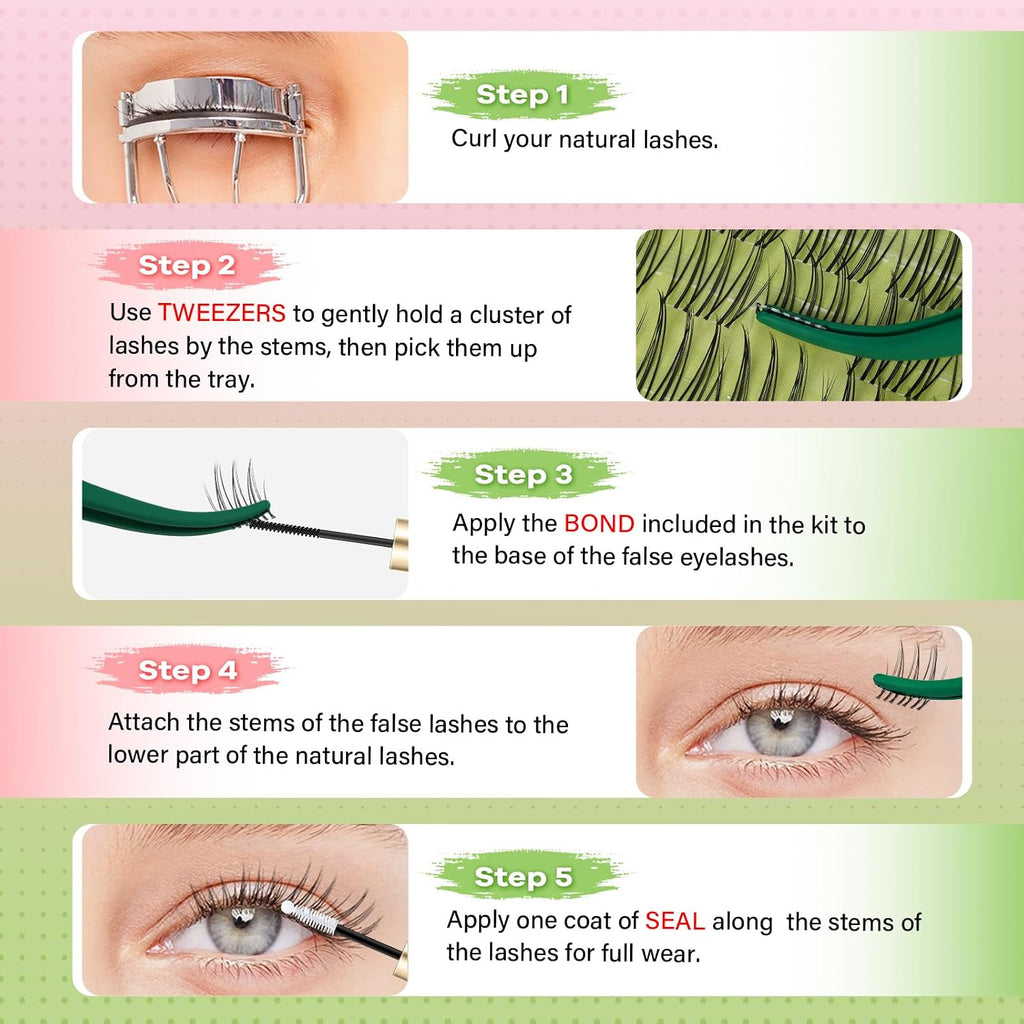 KEYYOU Natural Lash Clusters,Aurora Wispy Lashes,Seamless Mascara Look