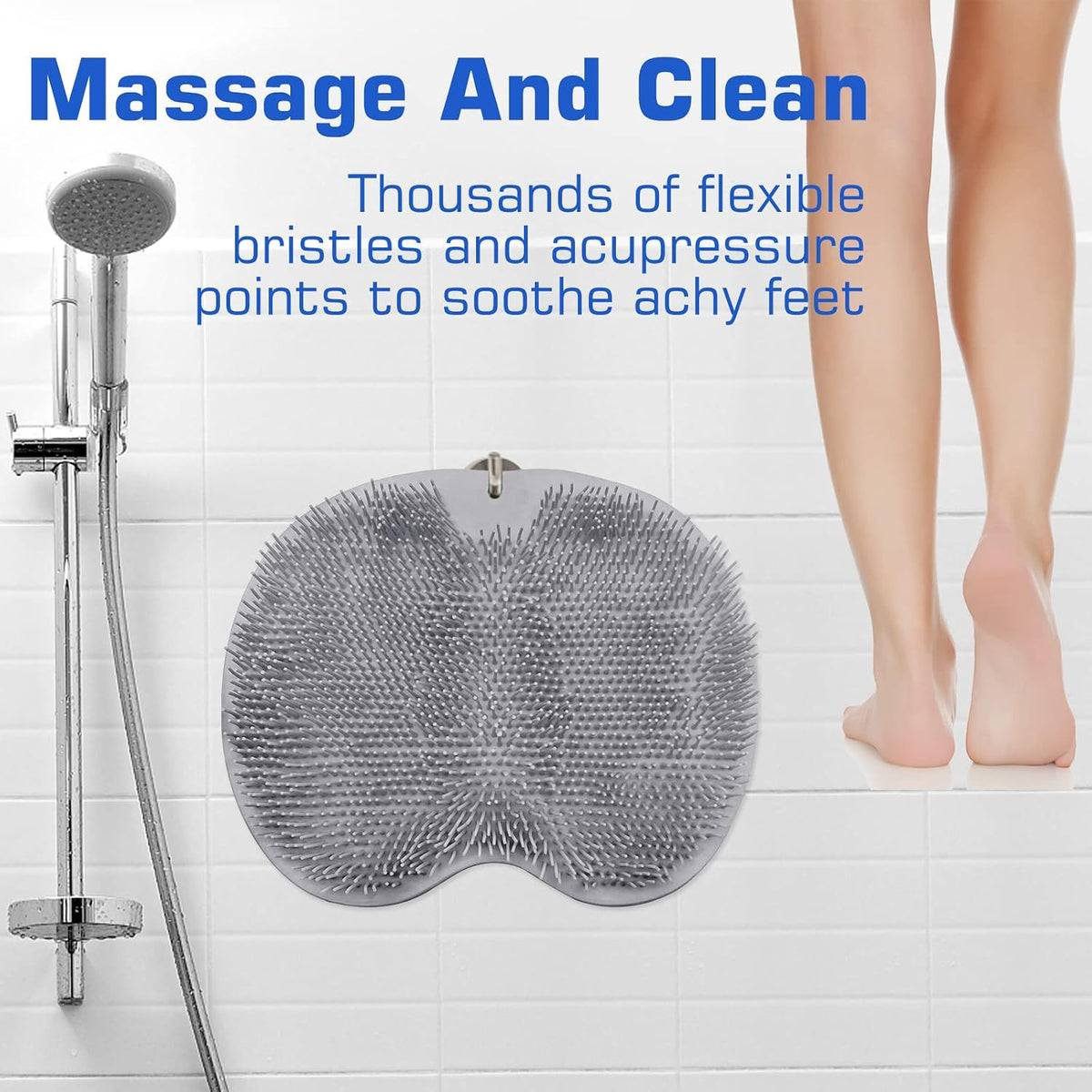 Shower Foot Scrubber Mat Back Washer Exfoliating Bath Wash Pad Wall Mounted Slip Suction Cups for Use in Cleaner Men and