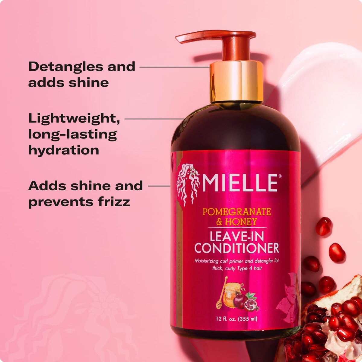 Mielle Organics Pomegranate & Honey Leave-In Conditioner, 12 Fl Oz