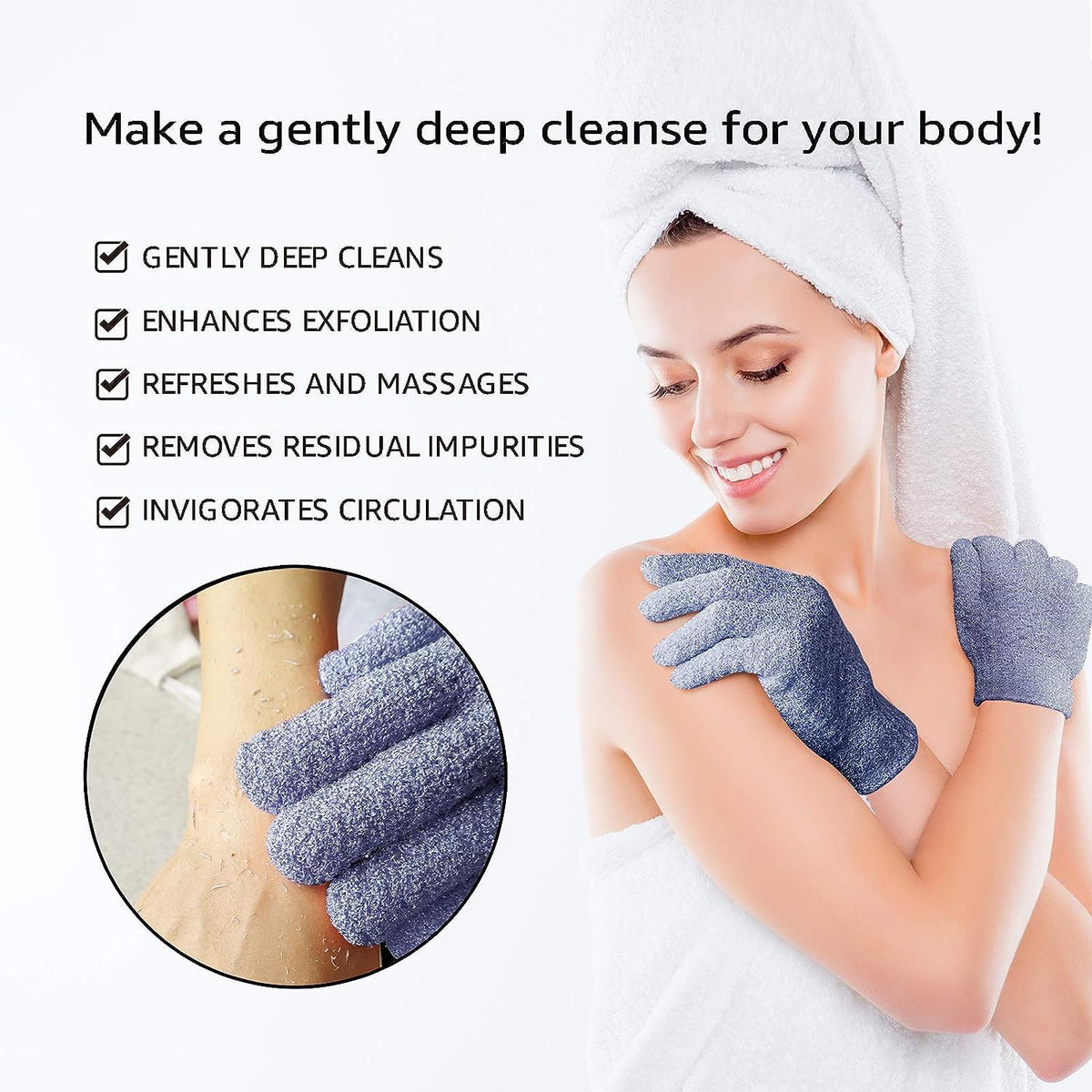 Evridwear Exfoliating Dual Texture Bath Gloves for Shower, Spa, Massage and Body Scrubs, Dead Skin Cell Remover, Gloves 