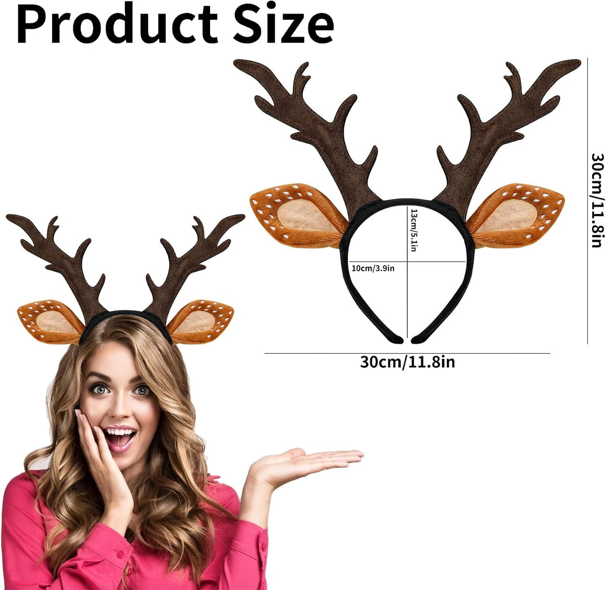 woxafo Deer Antlers Headband, Deer Costume for Women Adults, Cute Reindeer Horns Ears Costume Accessories for Halloween 