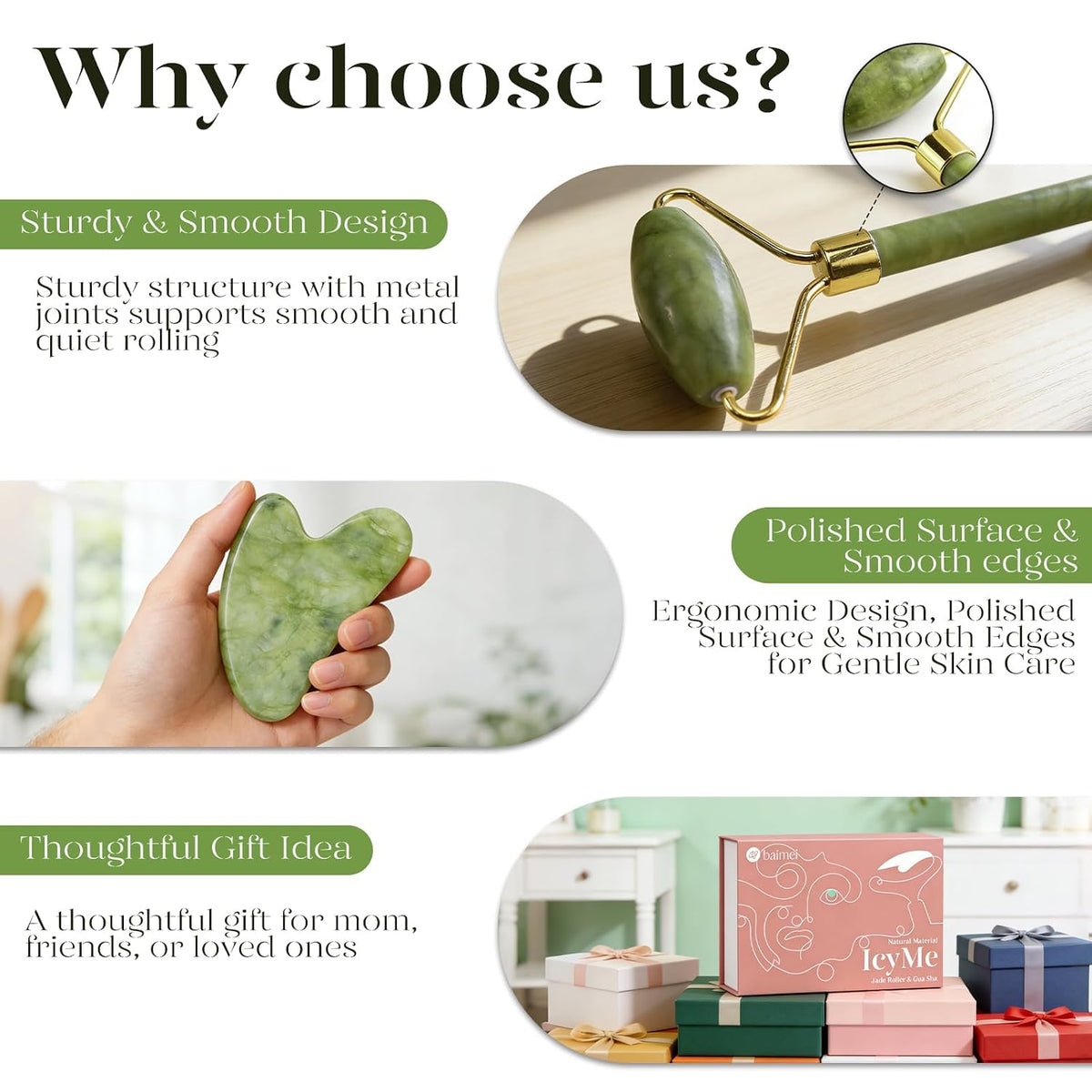 BAIMEI IcyMe Gua Sha & Jade Roller Set for Facial Sculpting and Relaxation