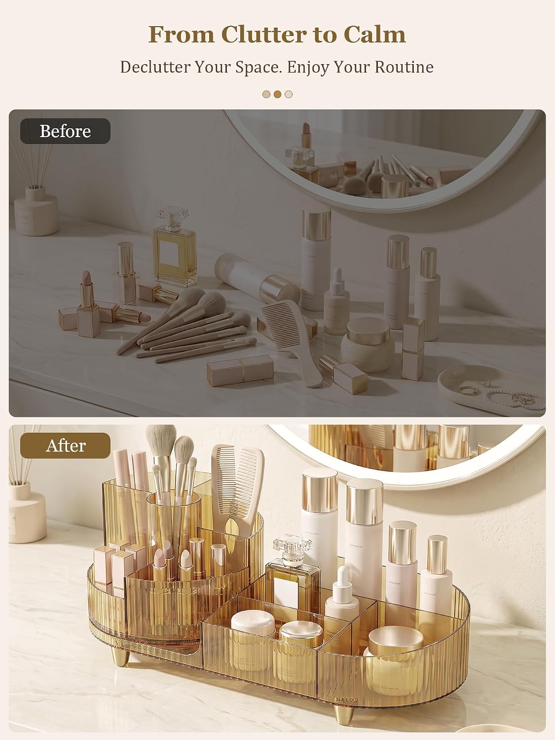 Rotating Makeup Organizer for Vanity Countertop, Amber